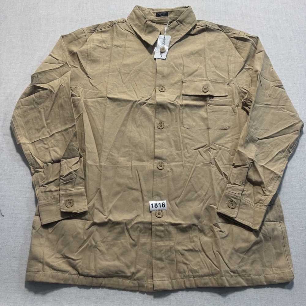 Coofandy Canvas Button‎ Down Shirt Mens Sz M Tan New With Tags